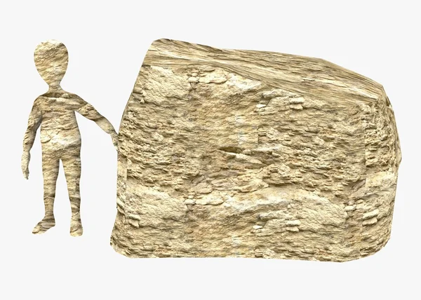 3D vykreslení kreslené postavičky s kamenem — Stock fotografie