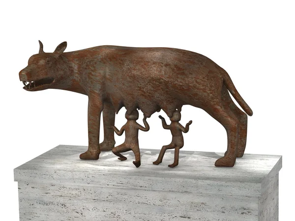 3d render of roman wolf with romulus and remus — Stock Photo, Image