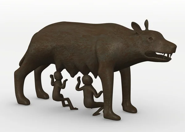 3D render van Romeinse wolf met romulus en remus — Stockfoto
