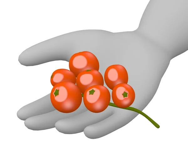 3D визуализация персонажа мультфильма с рябиной ягодой — стоковое фото