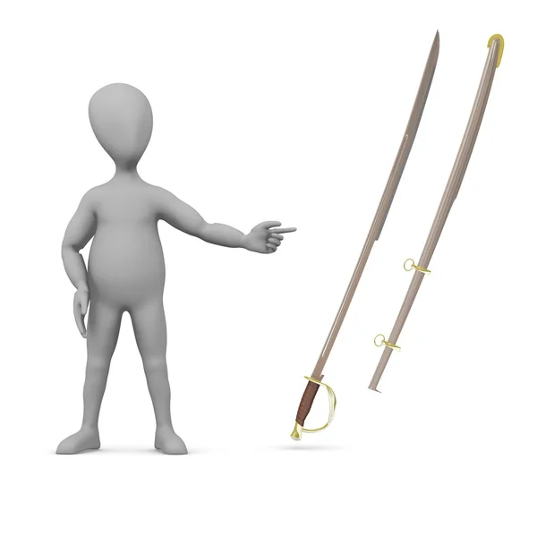 3D render sabre ile çizgi film karakteri — Stok fotoğraf