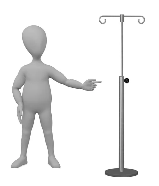 Çizgi film karakteri saline stand ile 3D render — Stok fotoğraf