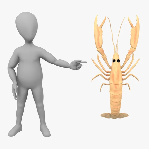 3d render of cartoon character with scampi — Stock Photo, Image