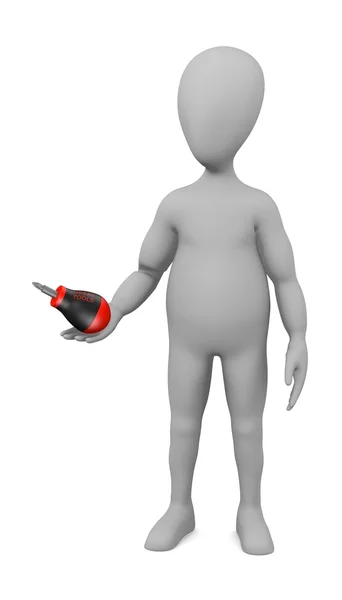 3d render of cartoon character with screwdriver — Stock Photo, Image