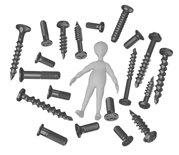 3d render of cartoon character with screws — Stock Photo, Image
