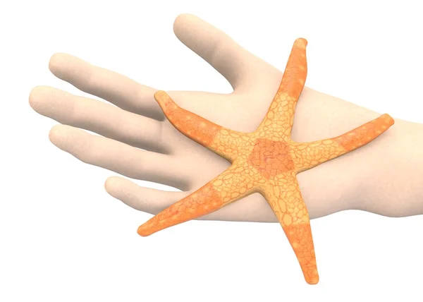 3D činí z ruky s seastar — Stock fotografie