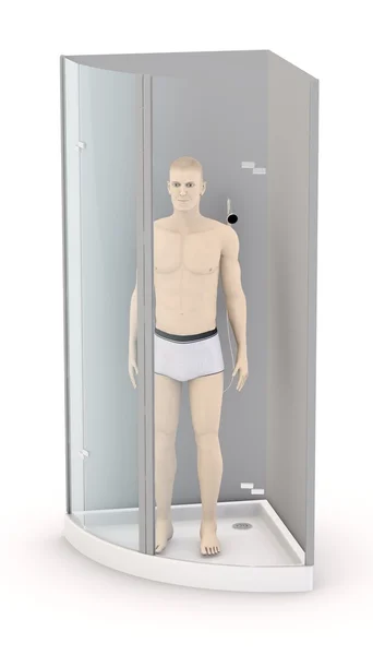3D-Darstellung des künstlichen Charakters in der Dusche — Stockfoto