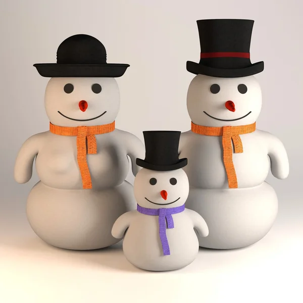 3d renderização da família boneco de neve — Fotografia de Stock