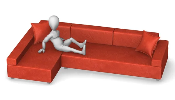 3D καθιστούν χαρακτήρα κινουμένων σχεδίων στον καναπέ — Φωτογραφία Αρχείου