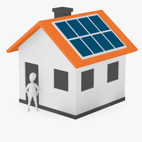 3D-Darstellung der Cartoon-Figur mit Solarhaus — Stockfoto