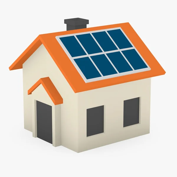 Karikatür evin güneş panelleri ile 3D render — Stok fotoğraf