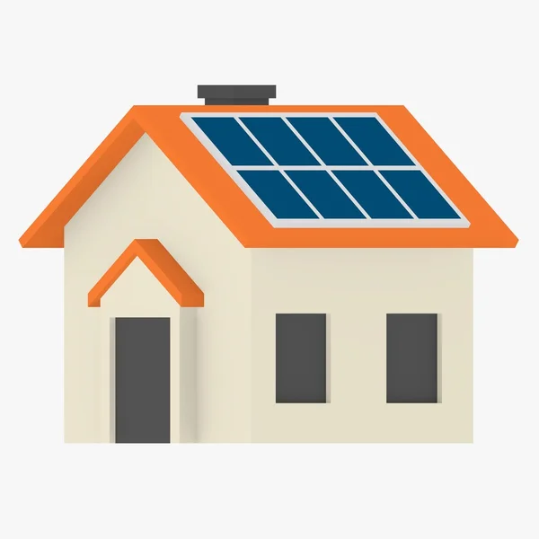 3d render dari rumah kartun dengan panel surya — Stok Foto