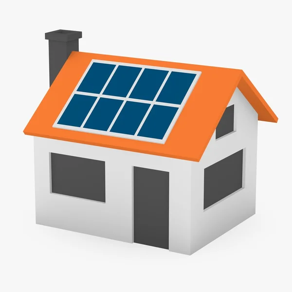 Render 3D domu kreskówka z paneli słonecznych — Zdjęcie stockowe