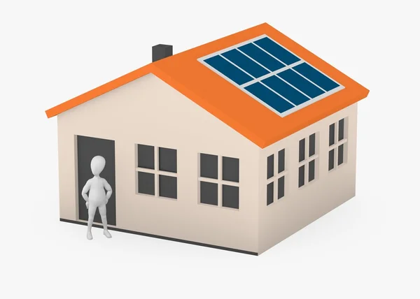 3D-Darstellung der Cartoon-Figur mit Solarhaus — Stockfoto