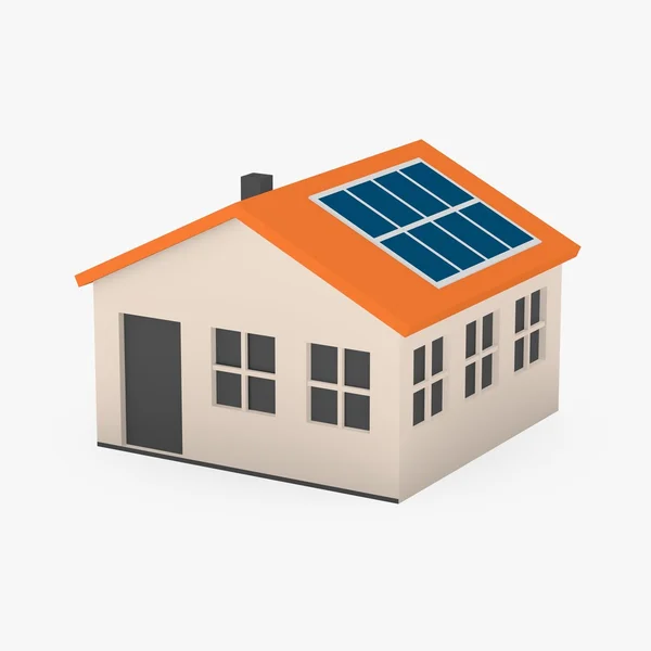 Render 3D domu kreskówka z paneli słonecznych — Zdjęcie stockowe