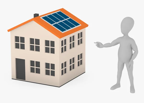 3D визуализация персонажа мультфильма с солнечным домом — стоковое фото