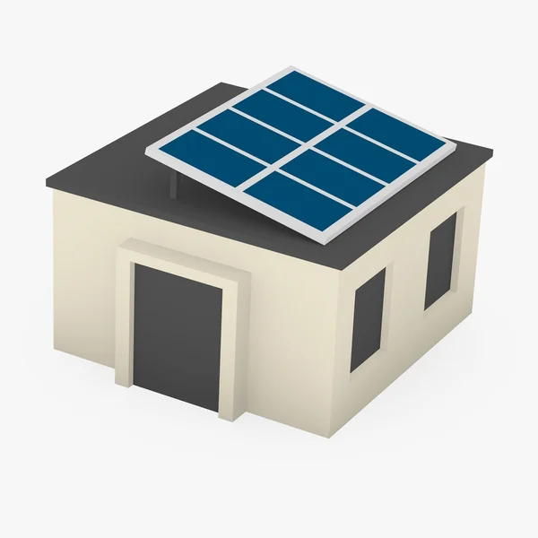 3D vykreslení karikaturní domu se solárními panely — Stock fotografie