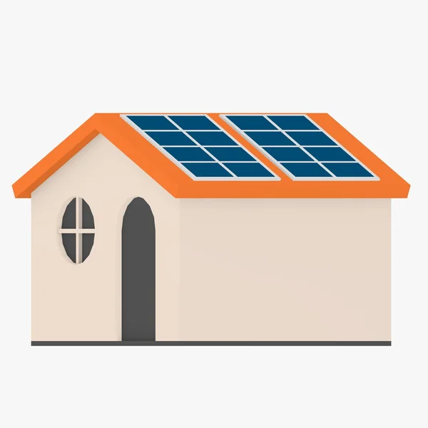 3d renderizado de la casa de dibujos animados con paneles solares — Foto de Stock