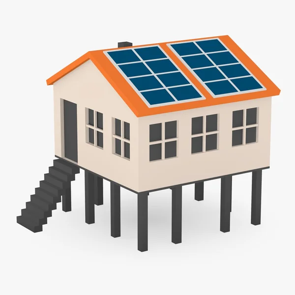 3d renderizado de la casa de dibujos animados con paneles solares — Foto de Stock