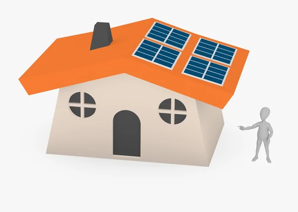与太阳能房子卡通人物 3d 呈现器 — 图库照片