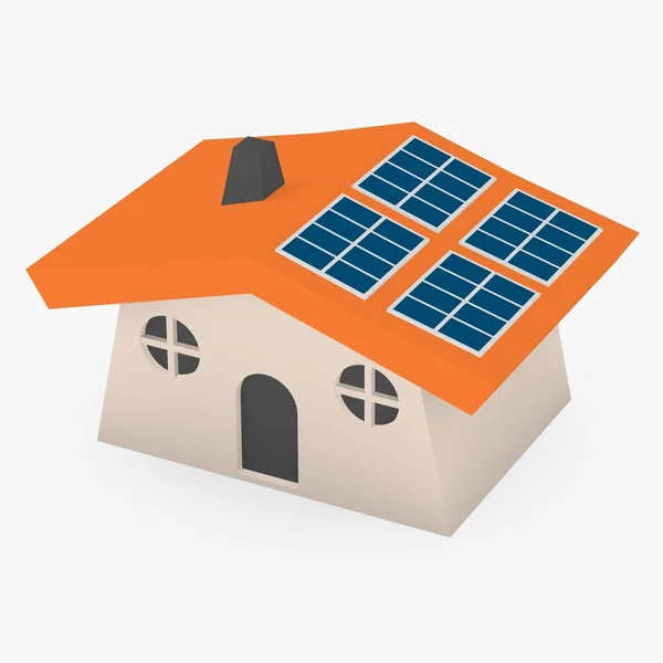 Renderização 3d da casa dos desenhos animados com painéis solares — Fotografia de Stock