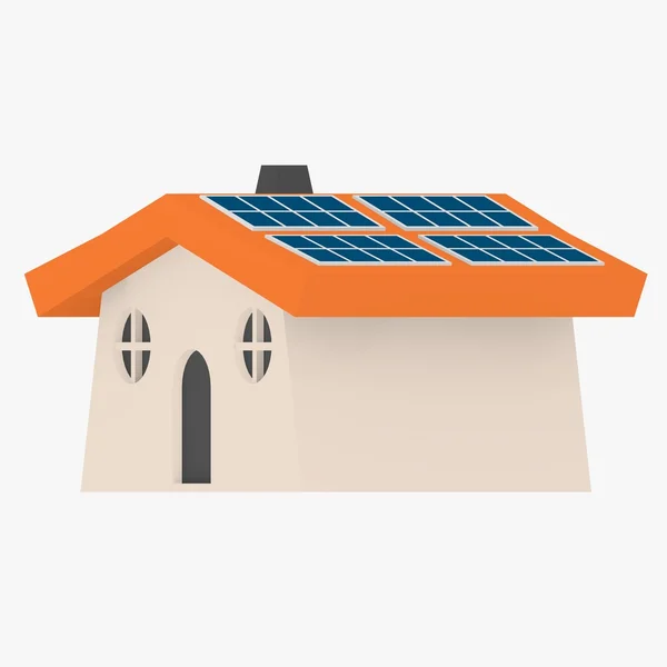 Rendering 3d della casa del fumetto con pannelli solari — Foto Stock