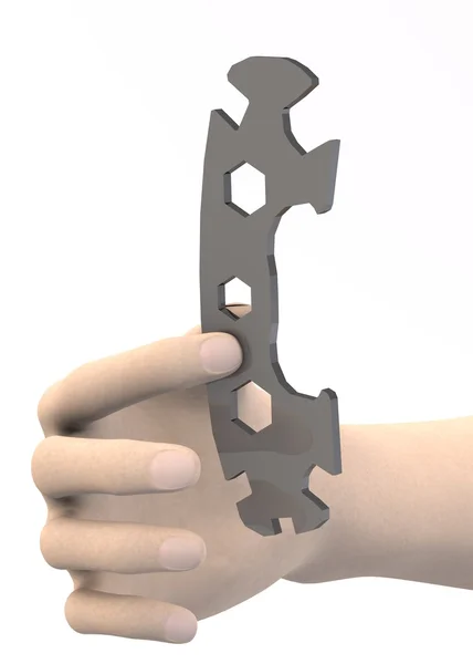 3D-Darstellung der Hand mit Schraubenschlüssel — Stockfoto