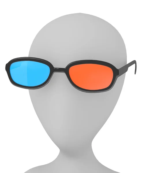 3D render av seriefiguren med stereoskopiska glasögon — Stockfoto