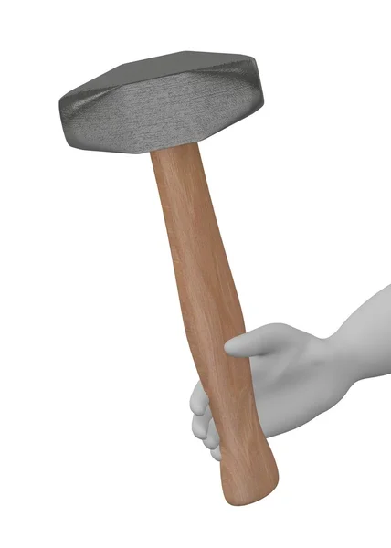 3D återgivning av tecknad karaktär med hammare — Stockfoto