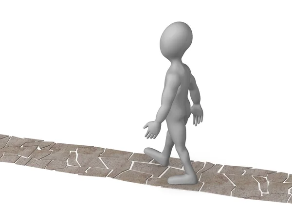 3D καθιστούν κινούμενα σχέδια χαρακτήρα με τα πόδια στο πέτρινο δρόμο — Φωτογραφία Αρχείου