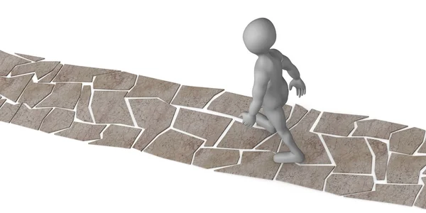 3D vykreslení kreslená postava chůze na kamenné cestě — Stock fotografie
