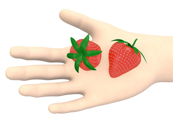 3D činí z ruky s jahodami — Stock fotografie