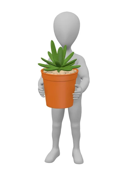 Rendering 3d del personaggio dei cartoni animati con pianta succulenta — Foto Stock