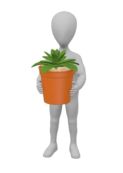 Rendering 3d del personaggio dei cartoni animati con pianta succulenta — Foto Stock