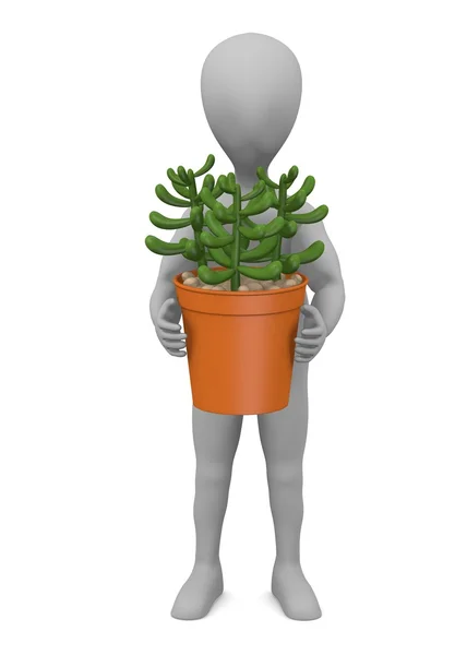 3d render of cartoon character with succulent plant — Stock Photo, Image
