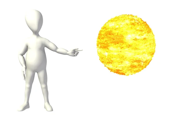Güneş ile çizgi film karakteri 3D render — Stok fotoğraf