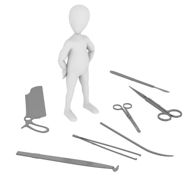 3d renderizado de personaje de dibujos animados con herramientas de autopsia —  Fotos de Stock