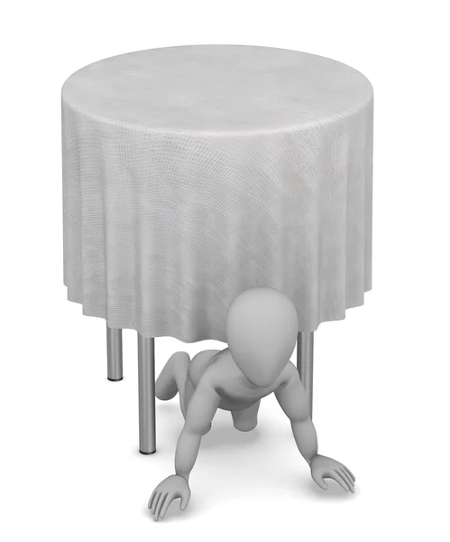 3D render van stripfiguur met tafel en tafellaken — Stockfoto
