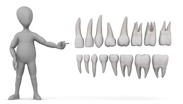 Insan dişleri ile çizgi film karakteri 3D render — Stok fotoğraf