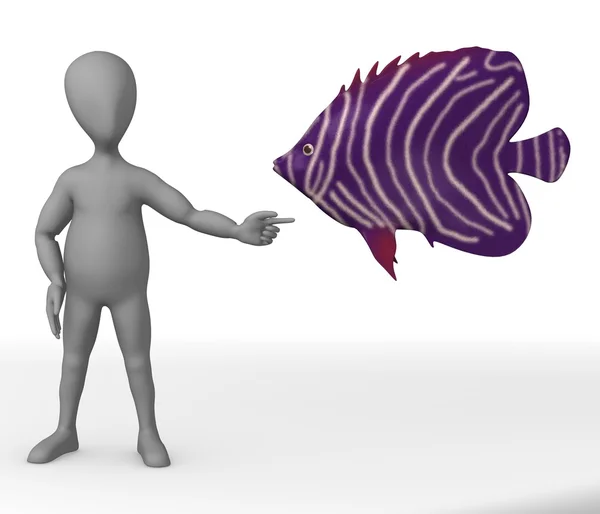 3D візуалізація мультиплікаційного персонажа з рибою — стокове фото