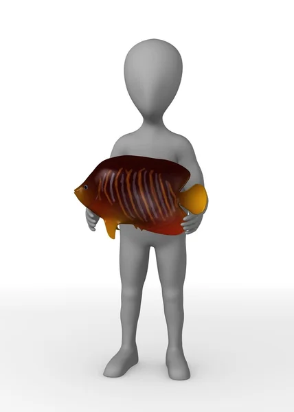 3D-Darstellung der Zeichentrickfigur mit Fischen — Stockfoto