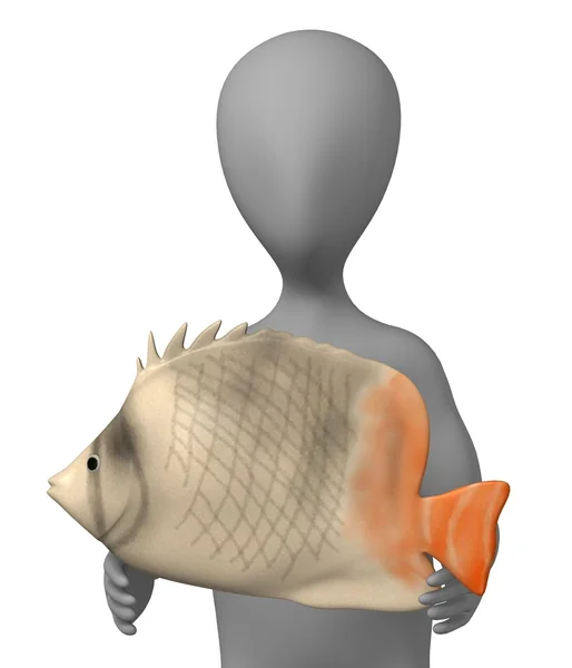 3D render av seriefiguren med fisk — Stockfoto
