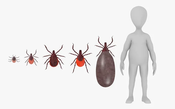 3d render of cartoon character with tick animal — Stock Photo, Image
