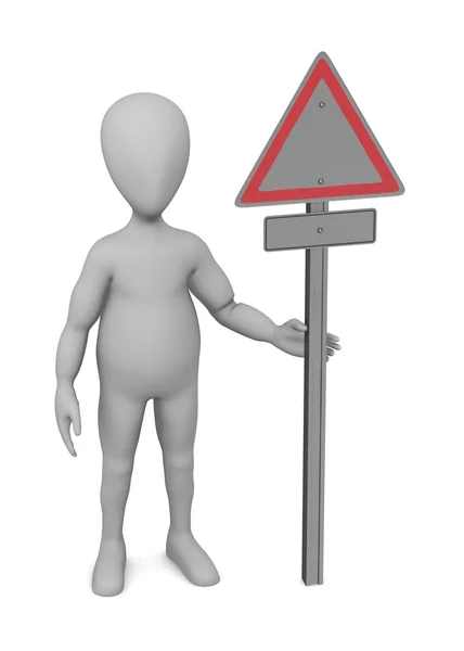 3d render of cartoon character with traffic sign — Stock Photo, Image