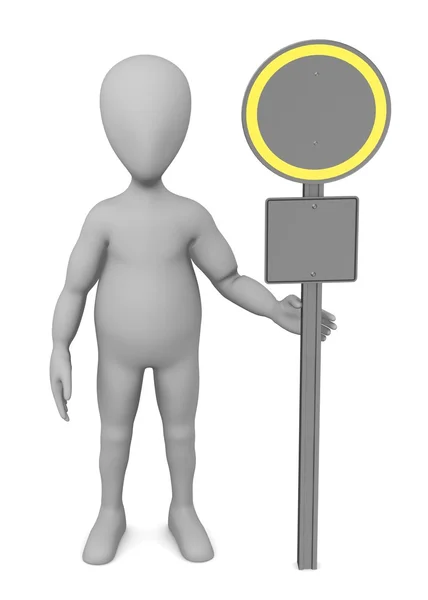 3D визуализация персонажа мультфильма с дорожным знаком — стоковое фото