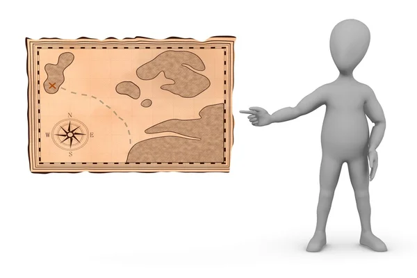 stock image 3d render of cartoon character with treasure map