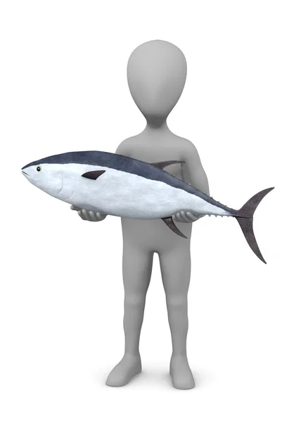 3d render of cartoon character with tuna fish — Zdjęcie stockowe
