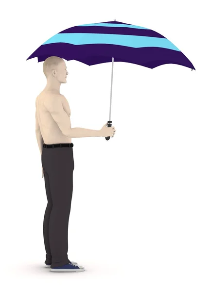 人工字符与伞的 3d 呈现器 — 图库照片