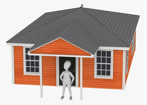 3D render van stripfiguur met huis — Stockfoto