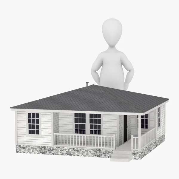 3D рендеринг персонажа мультфильма с домом — стоковое фото